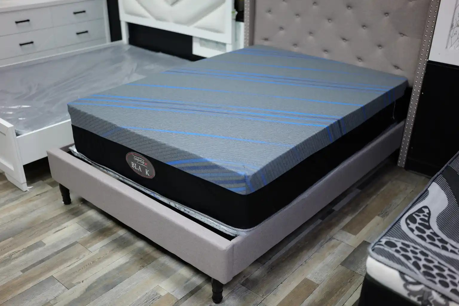 Comfort Gel Black mattress with blue cooling top and black finish